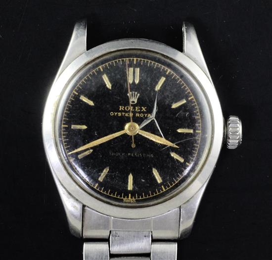 A gentlemans stainless steel Rolex Oyster Royal mid-size manual wind wrist watch,